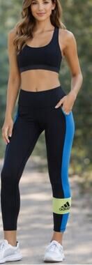 Adidas Climalite Black Blue Athletic Leggings Women’s Medium Zip Pocket